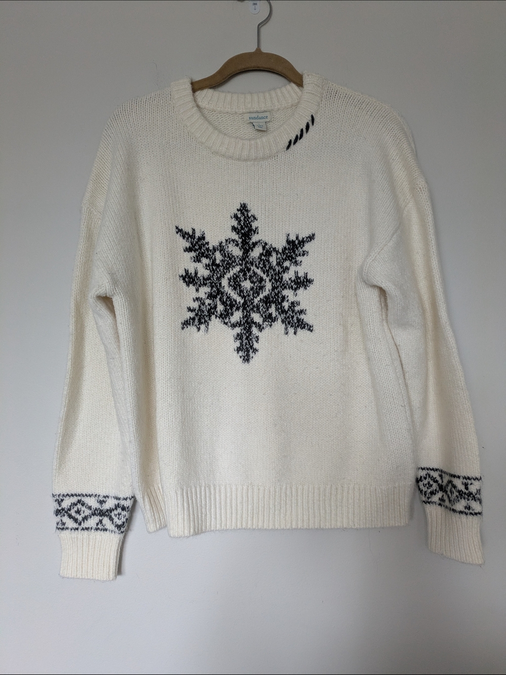 Sundance Cream Snowflake Crewneck Sweater Sz L